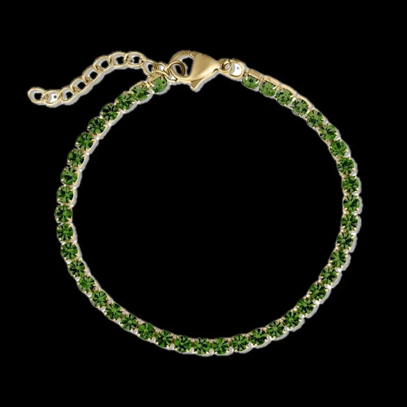 Emerald Green CZ 18K Gold Stainless Steel Tennis Bracelet May Birthstone Dainty - Picture 6 of 8